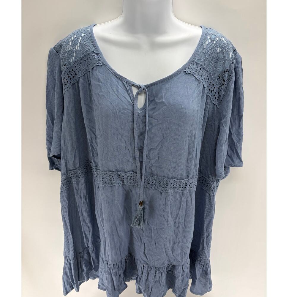 Artesia XXL Women's blue Boho blouse with eyelet accents NWT